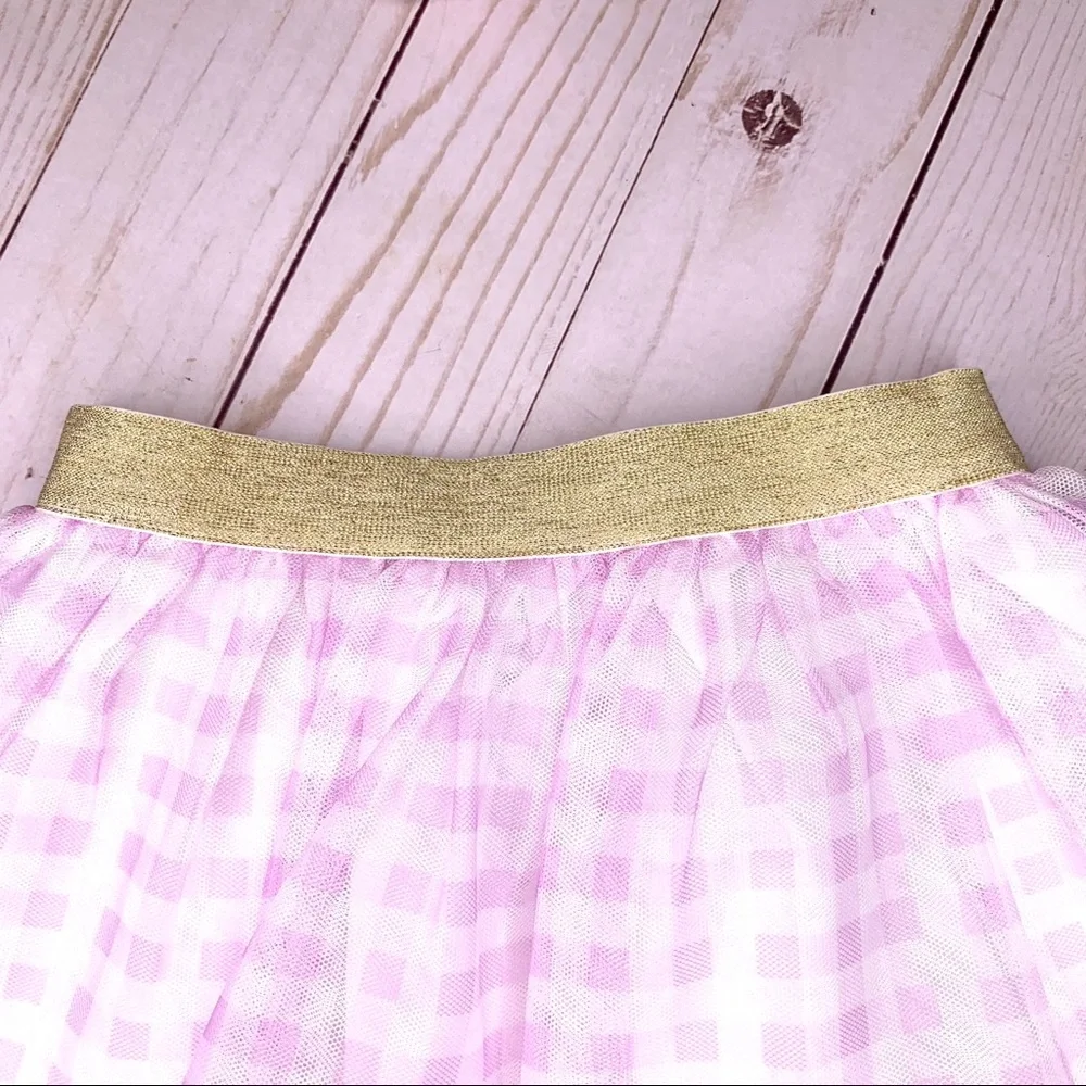 Carter’s 2T White Pink Plaid Tutu Skirt Gold Glitter Waistband Ballet NWT